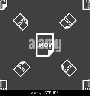 mov file format icon sign. Seamless pattern on a gray background. Vector Stock Vector