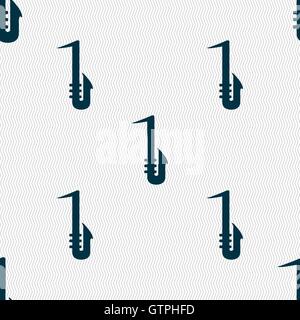 Saxophone icon sign. Seamless pattern with geometric texture. Vector Stock Vector