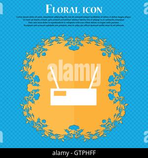 Wi-Fi Icon icon. Floral flat design on a blue abstract background with place for your text. Vector Stock Vector