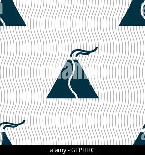 active erupting volcano icon sign. Seamless pattern with geometric texture. Vector Stock Vector