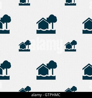 flooding home icon sign. Seamless pattern with geometric texture. Vector Stock Vector