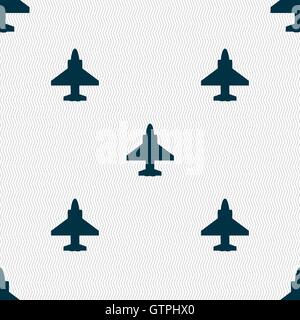 Aircraft or Airplane Icon sign. Seamless pattern with geometric texture. Vector Stock Vector