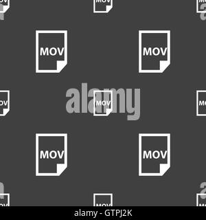 mov file format icon sign. Seamless pattern on a gray background. Vector Stock Vector