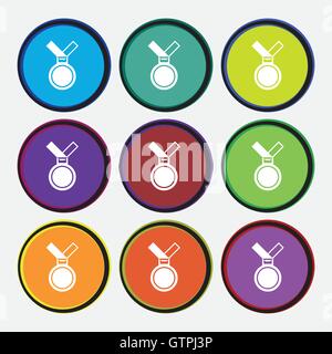 medal icon sign. Nine multi colored round buttons. Vector Stock Vector