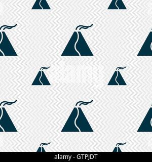 active erupting volcano icon sign. Seamless pattern with geometric texture. Vector Stock Vector