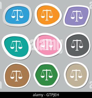 Scales of Justice icon symbols. Multicolored paper stickers. Vector Stock Vector