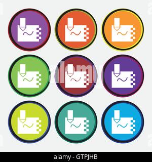 notebook Icon sign. Nine multi colored round buttons. Vector Stock Vector