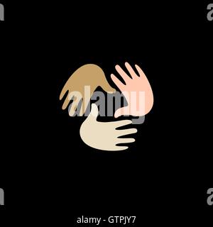 Isolated vector hands logo. Orphanage emblem. Family sign. Children care image. Adoption illustration. Child raising sing. Kinde Stock Vector