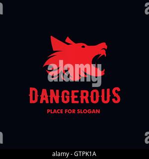 Isolated angry dog side view vector logo. Dangerous animal contour logotype. Stock Vector