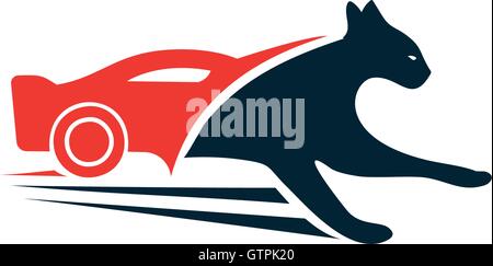 Stylish black panther vector unusual logo. Red car abstract logo. Panther icon isolated. Sport car, fast panhter, unusual car ve Stock Vector