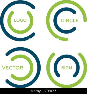 Isolated abstract circular vector logo set. Green and blue color round shape stylized wheels vector illustrations collection. Un Stock Vector