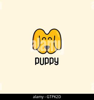 Isolated brown vector puppy muzzle logo. Cute cartoon dog logotype. Stock Vector
