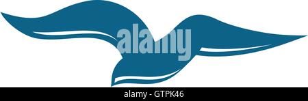 Bird logo design template. Gull vector illustration. Abstract, silhouette, flat stylized bird. Blue color logo template. Stock Vector