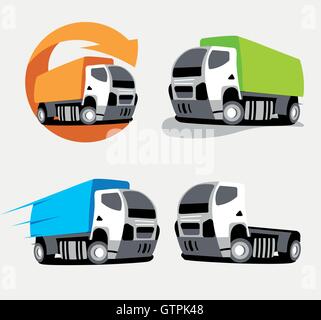 Isolated colorful truck vector logo set. Vehicles collection. Cars group icons. Stock Vector