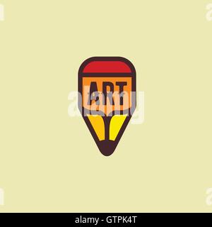 Isolated wooden orange pencil vector logo. Cartoon drawing equipment logotype. Stock Vector