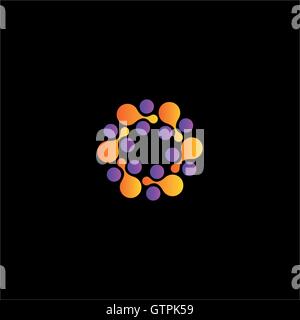 Isolated orange,purple flower vector logo. Molecular structure logotype. Stock Vector