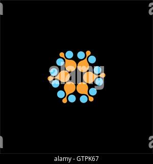 Isolated abstract blue, orange flower vector logo. Round shape sun illustration. Stock Vector