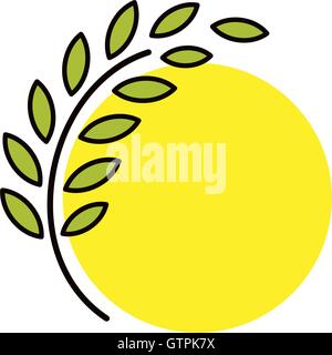 Isolated round shape abstract agricultural vector logo. Wheat ear with sun silhouette logotype. Farm icon. Harvesting illustrati Stock Vector