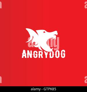 Isolated angry dog side view vector logo. Dangerous animal contour logotype. Stock Vector