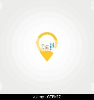 Isolated, bright pointer. Round, abstract vector shape. Flat stylized logotype. Maps element logo. Stock Vector