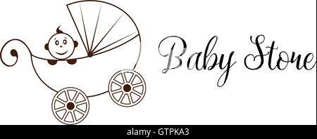 Isolated funny, children perambulator. Baby cart. Abstract  vector icon. Flat, outline, lineart, contour, cartoon, drawing styli Stock Vector