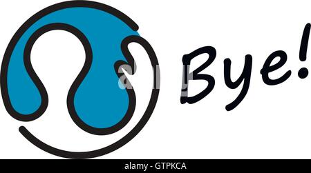 Isolated blue vector round logo. Human waving hand logotype. Goodbye sticker. Stock Vector