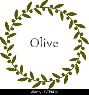 Isolated round green olive branch vector logo. Circlular shape. Olive oil sign. Symbol of peace. Greek mythology sign. Healthy p Stock Vector