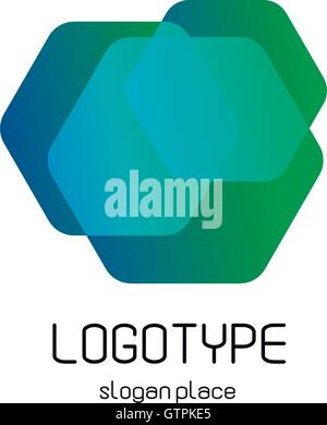 Isolated abstract hexagons overlays vector logo. Polygonal translucent geometric shape figure logotype on the white background, Stock Vector