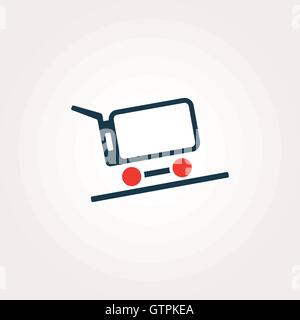 Fun, isolated basket of products. Rectangular, square, round vector shape. Lineart, outline, contour, flat stylized logotype. Bl Stock Vector