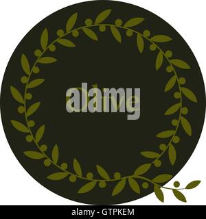 Isolated round green olive branch vector logo. Circlular shape. Olive oil sign. Symbol of peace. Greek mythology sign. Healthy p Stock Vector