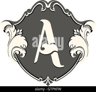 Isolated white color letter A in a black frame vector logo. Alphabet element vector illustration. Typography symbol. Retro style Stock Vector