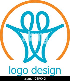 People union lineart logo. Abstract humans logotype. Vector logo design. Stock Vector