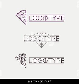 Isolated abstract outlined vector logo set. Gemstones logotypes collection. Polygonal diamond jewelry vector illustration. Vinta Stock Vector