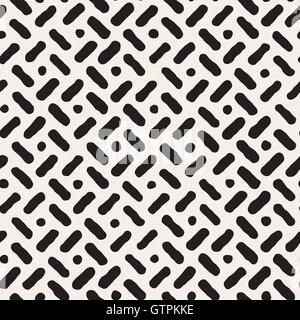 Vector Seamless Hand Drawn Diagonal Lines Circles Pattern Stock Vector