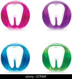 Isolated white tooth vector logo set. Round shape. Tooth hygiene logotype collection on the white background. Dental implants ic Stock Vector