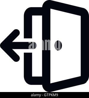 Isolated vector outlined exit icon. Black contoured open door with an arrow on the white background. Stock Vector