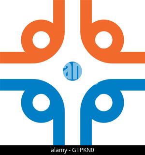 Isolated blue and orange color cross on the white background vector logo. Medical sign. Hospital and ambulance logotype. Abstarc Stock Vector