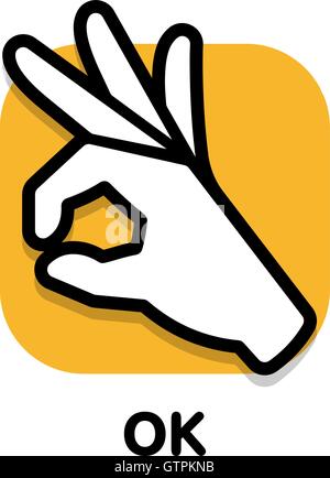 The palm of a human hand shows OK. The symbol and sign of approval. Positive assessment. Top class. Sumptuously. Excellent. Perf Stock Vector