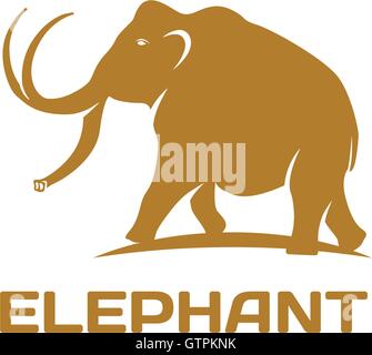 Isolated golden elephant side view vector logo. African wild animal logotype. Stock Vector