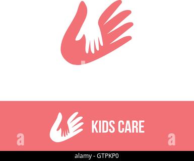 Isolated child and adult hands vector logo. Negative space icon. Family sign. Stock Vector