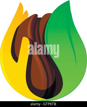 Isolated brown coffee bean in a hand and leaf vector logo. Cafe symbol. Morning energetic drink logotype. Dark seed  illustratio Stock Vector