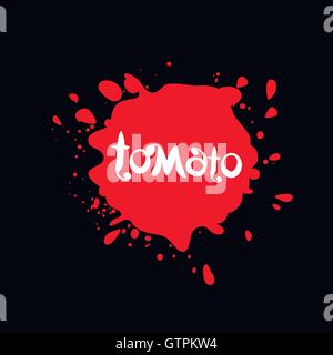 Spray blots, tomato stain unusual modern logo. Beverage vector background. Spatter illustration. Stock Vector