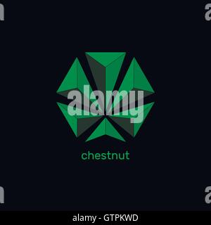 Geometrically stylish green leaves of chestnut. Triangles isolated shape. Abstract vector logo design template. Faceted gem. Stock Vector