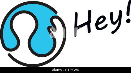 Isolated blue vector round logo. Human waving hand logotype. Greeting sticker. Stock Vector