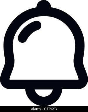 Isolated black outlined bell icon on the white background. Simple flat contoured sound sign. Stock Vector