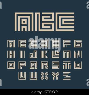 Geometric vector white color alphabet letters set. Monogram symbols collection on the dark blue background. Unusual typography e Stock Vector