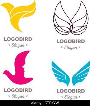 Isolated colorful flying birds vector logo set. Animal logotypes collection. Stock Vector