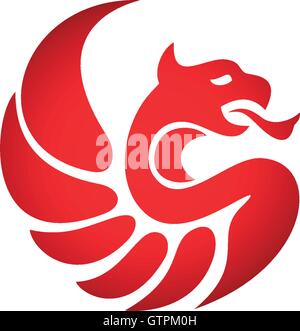 Silhouette style logo, icon template. Phoenix design, bird icon. Logo vector. Logo template. Dragon design. Dragon template. Log Stock Vector
