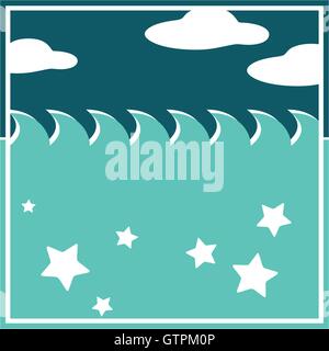Isolated clouds. Square, abstract vector shape. Flat, decoration, art, cartoon, drawing, stylized logotype. Blue  color logo tem Stock Vector