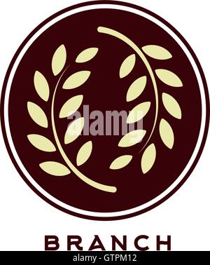 Isolated round shape abstract agricultural vector logo. Wheat ear silhouette logotype on the black background. Farm icon. Harves Stock Vector